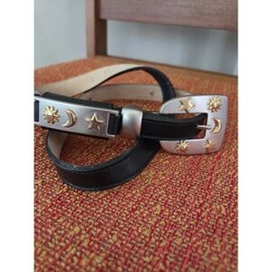 Vtg Leatherock Celestial Belt Women's S/m/L Sun Moon Stars 8671  Silver Gold
